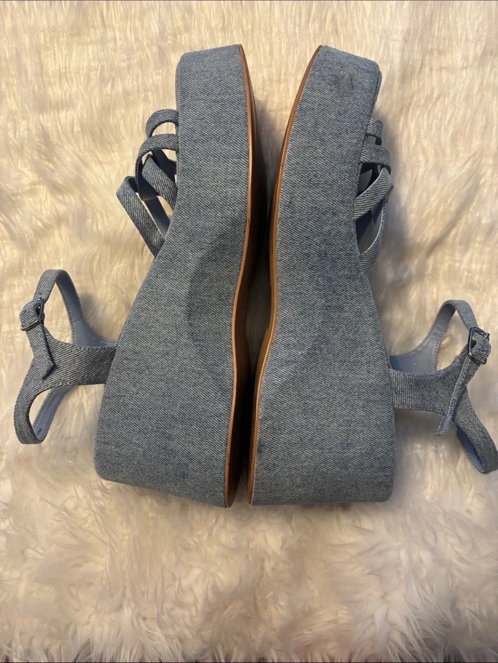 Steve Madden Crazy 30 Denim Platform Wedge Sandals Sz 11